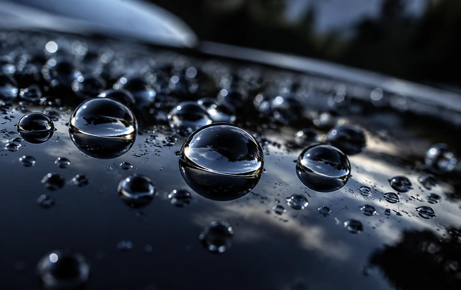 Example image: water beading on a ceramic coated car hood